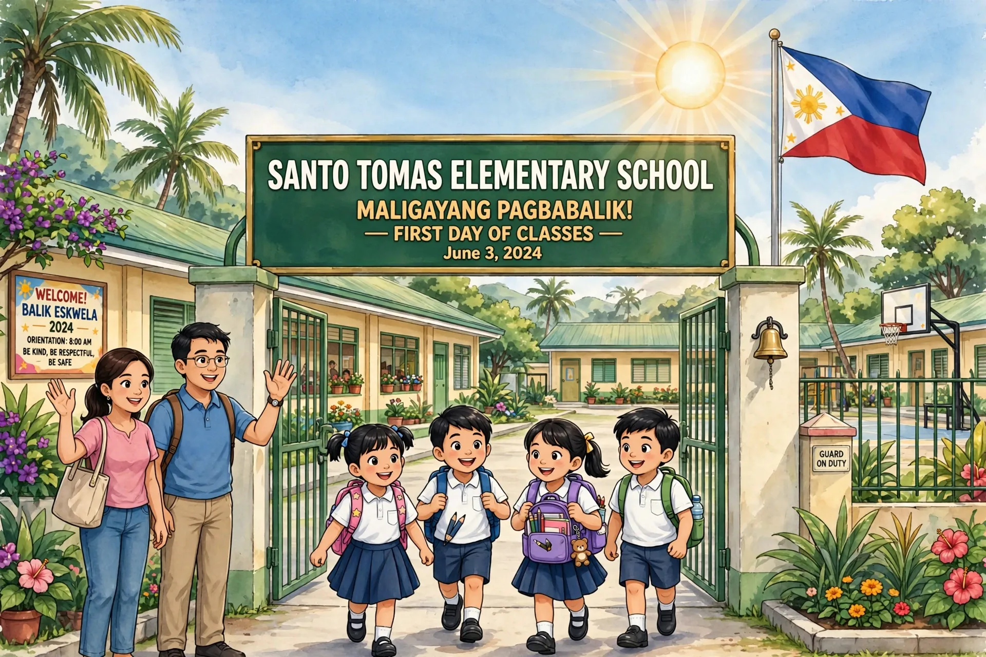 Filipino students arriving for the first day of classes under the DepEd school calendar 2026-2027