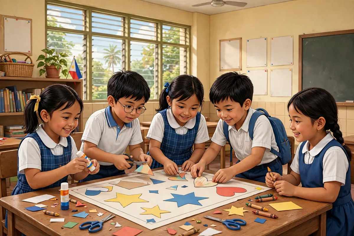 Elementary pupils doing a group values activity in class