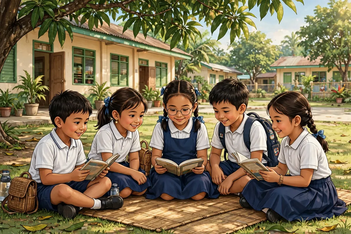 Teacher guiding pupils during Catch-up Friday reading time