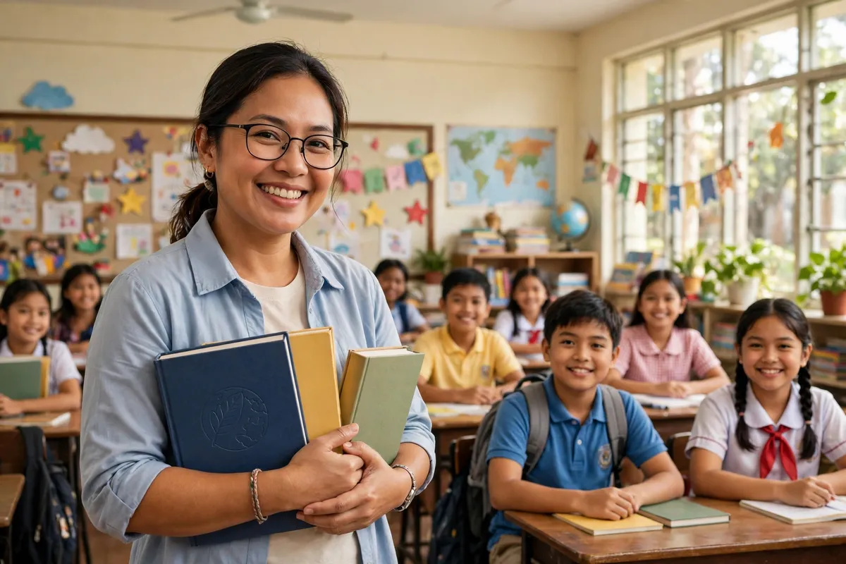 Filipino public school teacher in a classroom