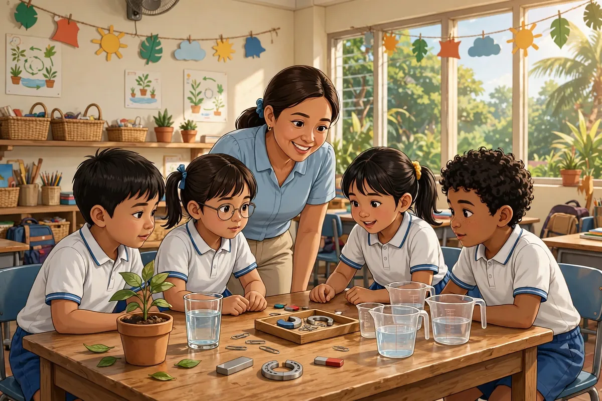 MATATAG science class with teacher and students doing an experiment
