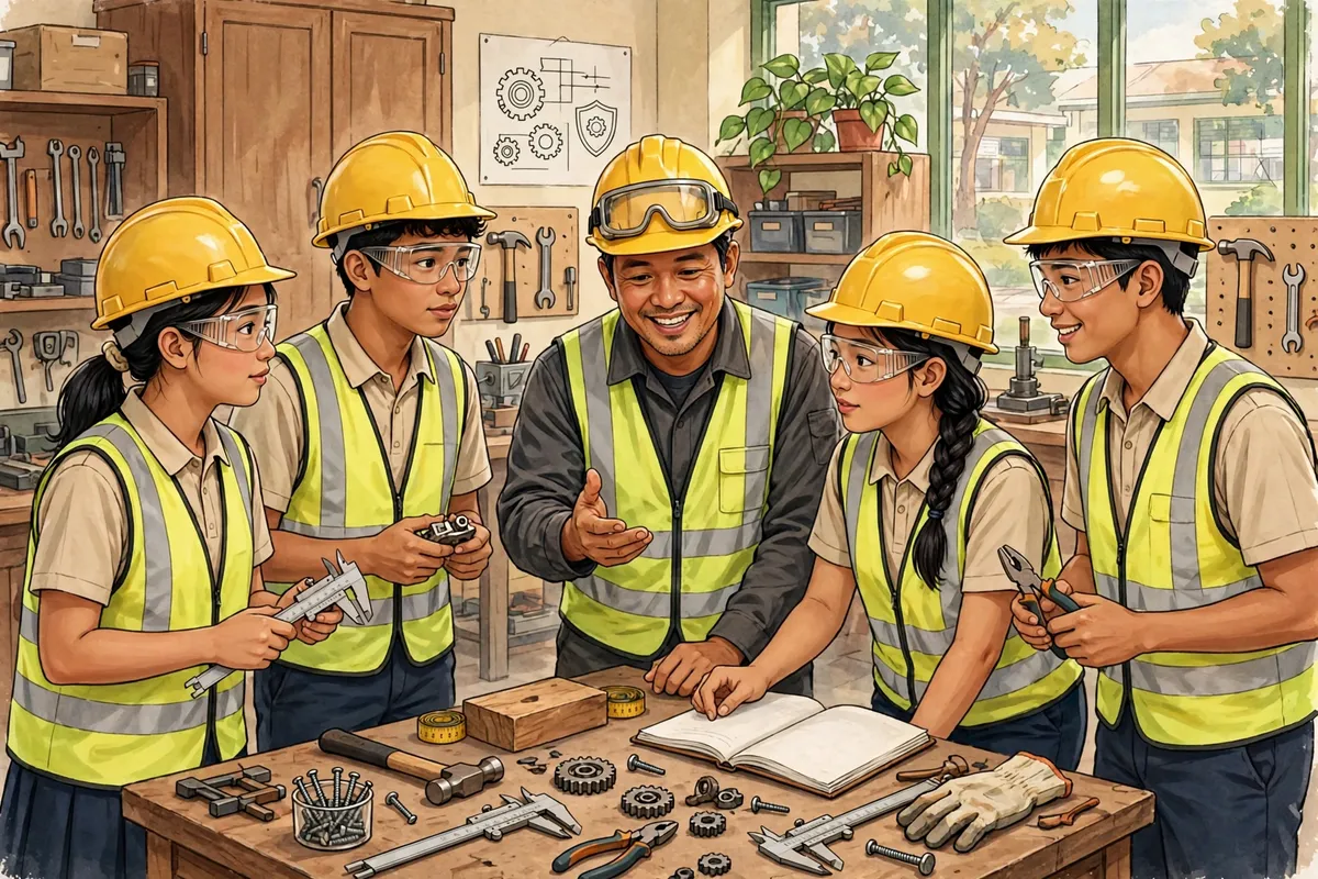 Senior high students during work immersion in a workshop
