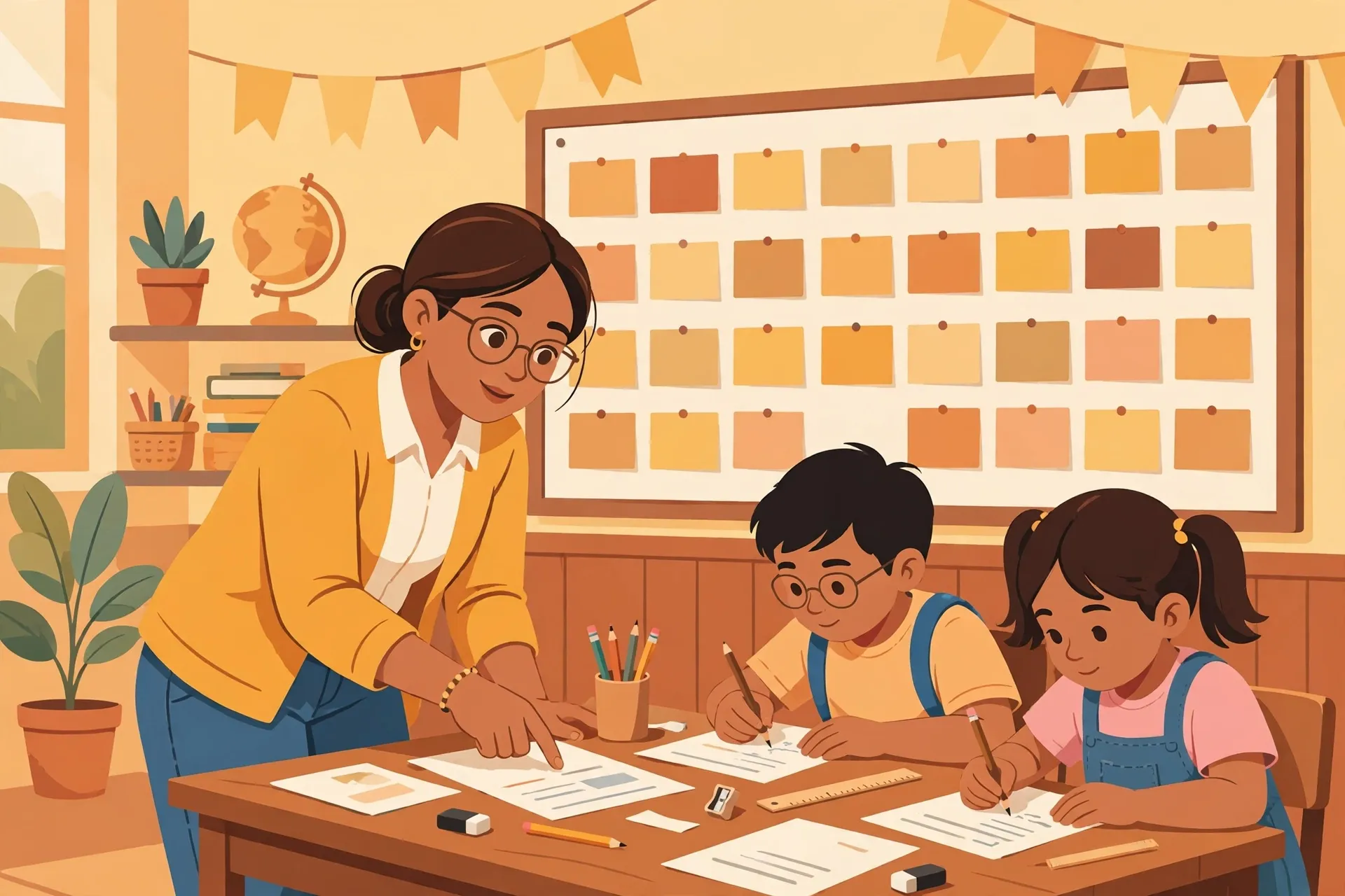 Filipino teacher guiding students writing compositions under the MATATAG Filipino curriculum guide